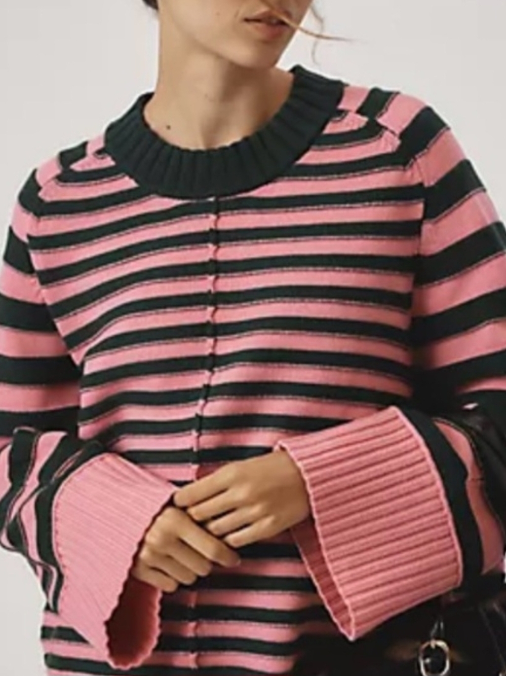 Anthropologie - Maeve Pink & Green Striped Crewneck Sweater